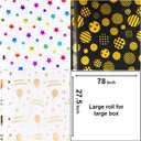 Linnoptimix Birthday Wrapping Paper Rolls -3 LARGE ROLL-27inch*78 inch per roll Colorful Foil wrapping paper (Birthday 1 White/Gold&1 Black/Gold &1White/Colorful Foil（012）)