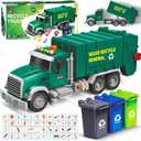 MOBIUS Toys Garbage Truck Toy  Recycling Vehicle for Boys with 3 Garbage Cans + 48 Flash Cards  Push & Go, Lights & Sounds  Multi-Functional Trash Truck w/Moving Parts for Ages 3-8