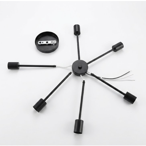 Black Modern Chandelier, 6-Light Crystal Semi Flush Mount Ceiling Light Fixture, 17.3" Farmhouse Kitchen Pendant Light with Cube Shade, Industrial Sputnik Chandeliers for Dining Room, Bedroom