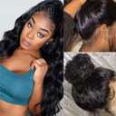 MDRTIRIM Long Wavy Lace Front Wig Glueless Brazilian Virgin Human Hair 180% Density HD Transparent Lace Frontal Wigs Pre Plucked with Baby Hair for Black Women 30 Inch