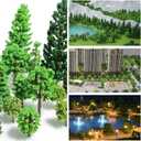 32 Pcs Mixed Model Trees 0.7 to 4.45 Inch Miniature Trees Train Scenery Diorama Tree Railroad Architecture Fake Tree for DIY Crafts, Building Model, Scenery Landscape, Natural Green
