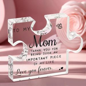Gifts for Mom, Mom Birthday Gifts, Engraved Acrylic Block Puzzle Piece Plaque Decorations for Countertop, Mom Gifts from Daughter Son, Thoughtful Christmas Mother's Day Birthday Gifts for Mom