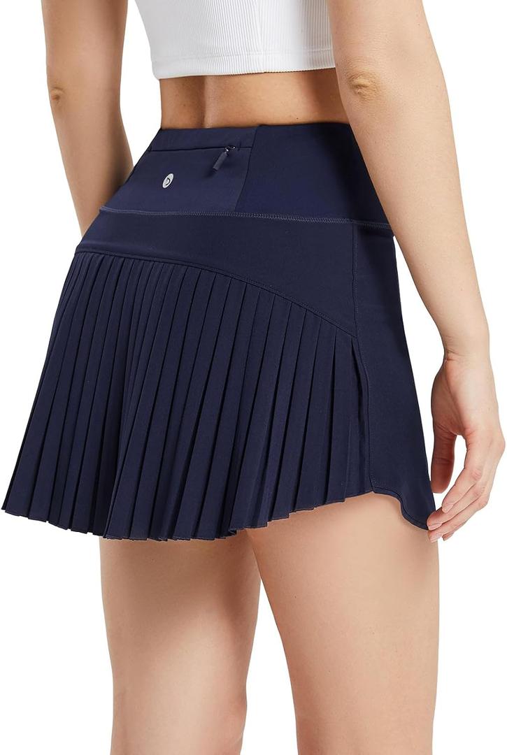 baleaf Women's Pleated Tennis Skirt Golf Skorts for Woman High Waisted Lightweight Athletic Shorts Pockets (Blue, L)