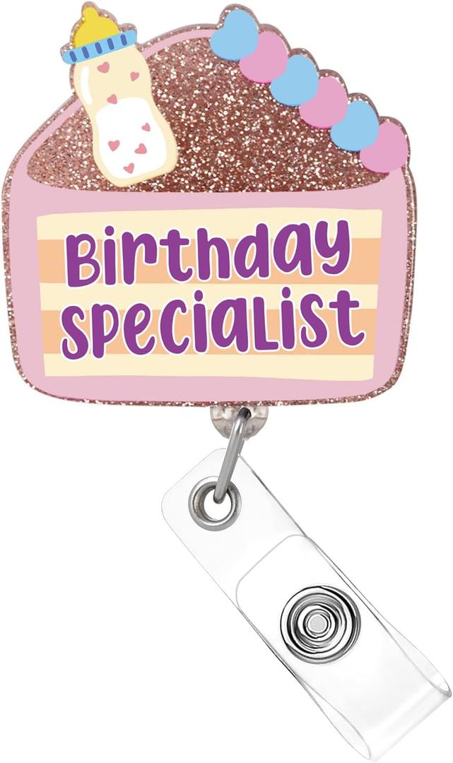 Badge Reel Holder Retractable with ID Clip, Nurse Badge Reel for Lab Techs, Nurses, Medical Assistants, Nursing Assistants, Lab Week Gift,LPN,L&D Funny Accessories (Birthday Specialist)