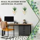 Canlierr 2 Pieces Gold Wall Decor Hanging Planters with Artificial Plants Metal Vase Indoor Plants Holder Modern Geometric Wall Art for Home Bathroom Bedroom Living Room Office(Eucalyptus, Medium)