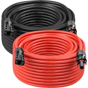 MOOKEERF Solar Panel Extension Cable - 10AWG 50FT Solar Wire with Waterproof Male & Female Connectors for RV, Home, Boat, Car (Red + Black)