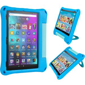 Fire HD 10 Tablet Case for Kids (2021/2023 Release, 11th/13th Generation), Oqddqo Amazon Kindle 10 Plus Case, Specially Strengthened Four-Corner Double-Layer Shock with Bracket(Blue)
