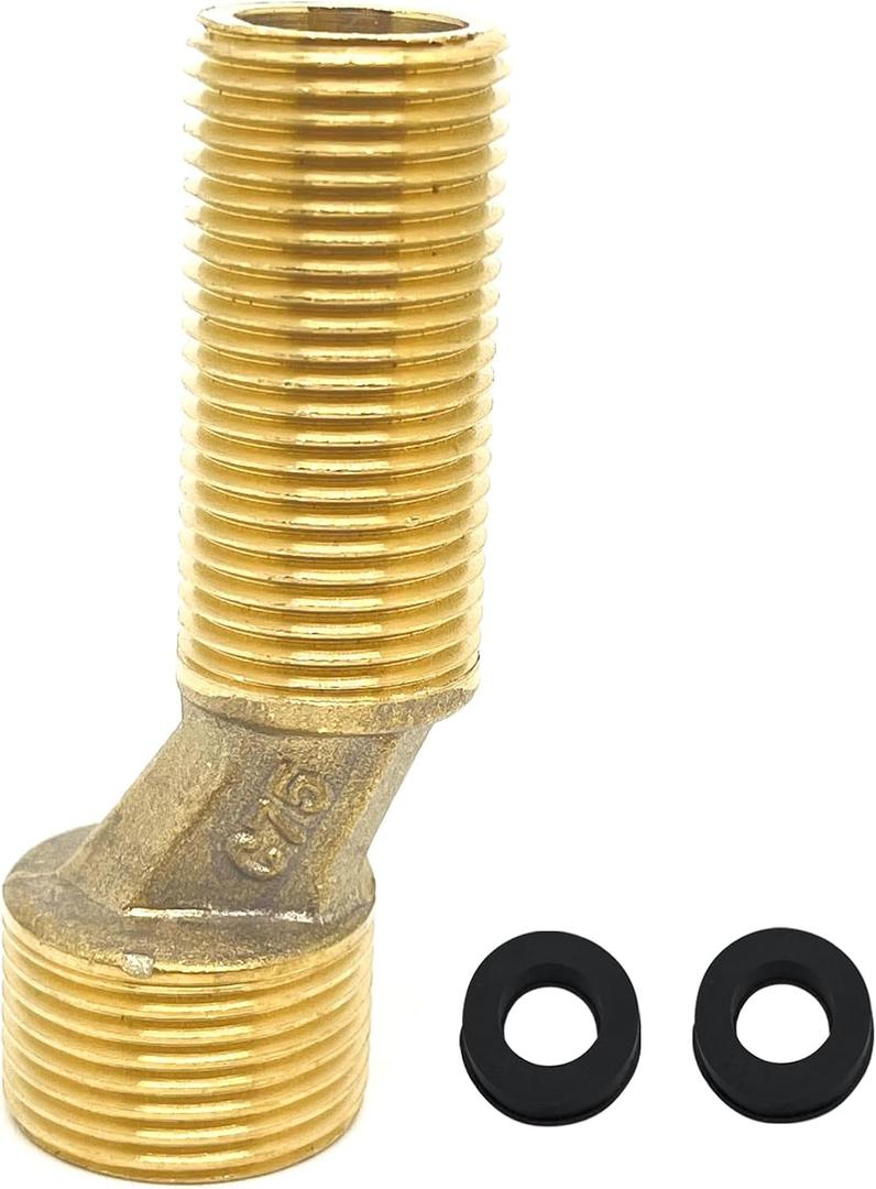 generic 2pcs Brass Bend Angle Adapter Faucet Adapte Kit with Rubber Gaskets,Adjustable Swing Arms 3/4""Male Thread x 1/2"" Male Thread(Length 75mm/2.95""), Yellow