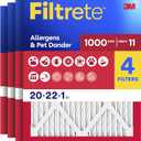 Filtrete 20x22x1 Air Filter, MERV 11, MPR 1000, Allergens & Pet Dander, 3-Month AC and Furnace Filters, Cleaner Air, Reliable Airflow, 4 HVAC Filters (Actual Size 19.81 x 21.81 x 0.81 in)