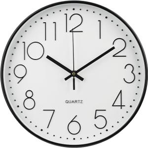 Wall Clock 12 Inch Non-Ticking Silent Modern Simple Style Round Decor Clock Black Stereoscopic Dial Quartz Wall Clocks for Home/Office/School/Living Room/Bedroom/Kitchen