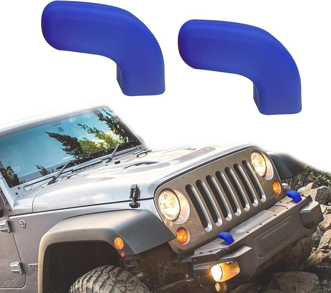 2PCS Bumper Tow Hook Covers, Tow Hook Protector, Front Bumper Tow Hook Rubber Sleeve Protectors Compatible with 2007-2025 Jeep Wrangler JK JKU JL JLU & Jeep Gladiator JT Exterior Accessories (Blue)
