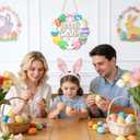3 x Easter Eggs Wreaths Sign for Front Door, Colorful Eggs Hollow Hanging Solid Wood Happy Easter Sign Decorations for Home Shop Garden
