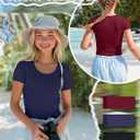 3 Pack Girls Shirts Scoop Neck Ribbed T Shirts Teens Short Sleeve Slim Fit Summer Tees for Kids Age 5-14