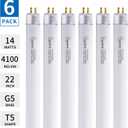 22 Inch F14T5/CW Fluorescent Light Bulb, 4100K Cool White, T5 14 Watt Fluorescent Replacement Bulb for Counter and Cabinet Fixture, G5 Base, 6 Pack
