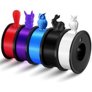 Haosegd 3D Printer Filament PLA 1.75mm 3-D Printing Materials 5 Colors Bundle Print Filiment 1.75 mm White Black Red Blue Purple Dimensional Accuracy 0.02mm Fillament Spool Vacuum Packaging 250G X 5