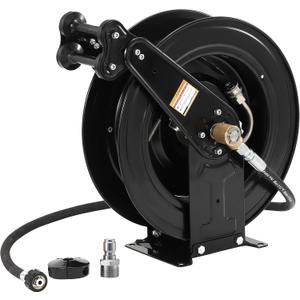 FIXFANS High Pressure Washer Hose Reel for Water/Air/Oil, 3/8" X 50 FT Steel Dual Arm Auto-Retractable Power Wash Hose Reel, Heavy Duty Hose Reel 4000 PSI
