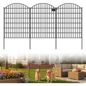 Toolterritary 5 Panels Arched No Dig Decorative Garden Fence with Gate, 40in(H) x 12.5ft(L) Dog Fence Outdoor for Yard, Rustproof Metal Garden Fence Animal Barrier for Dogs, Rabbits & Patio
