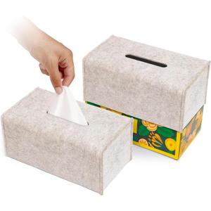 2 Pack Tissue Box Cover - Decorative Tissue Box Holder - Modern Felt Tissue Box Cover Rectangle - Medium Size - Oatmeal