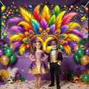 Mardi Gras Carnival Feather Mask Backdrop 70.9 x 43.3 Inch Colorful Confetti Party Banner for Masquerade Ball Brazilian Festival Parade Wall Decoration Photo Booth Background