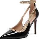 Womens Closed Toe Pointed Toe Pumps Heels, Buckle Ankle Strappy Dress Shoes for Women, Ladies Sexy Stiletto High Heeled Sandals (7.5, Black)