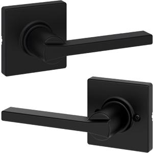 Kwikset Casey Interior Passage Door Handle, Lever For Closet and Hallway Doors, Reversible Non-Locking Handle Lever, Matte Black , with Microban Protection