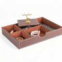 Jewelry Trays Nightstand Organizer, Valet Tray for Men and Women, Tray Organizer,Can hold Mobile phones, watches, cosmetics, keys. Dark Brown Faux Leather, 5 CompartmentCompartment