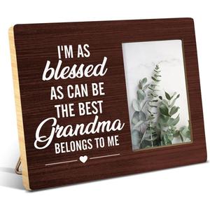 Grandma Gifts From Granddaughter Grandson Grandkids, Rustic Best Grandma Wood Picture Frame Gift, Grandmother Gifts for Birthady Christmas Mother's Day, Display Photo 4 x 6 Inch