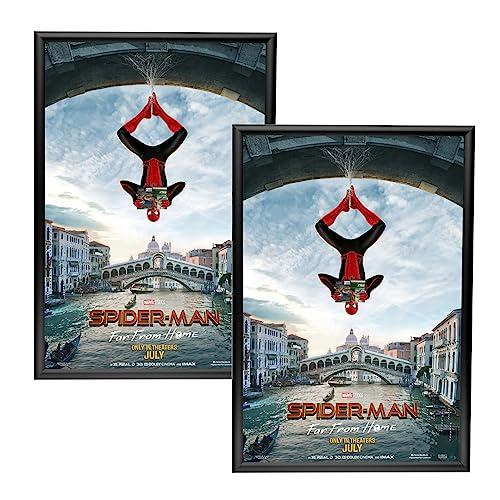 SnapeZo 2-Pack 24x36 Inches Black Poster Frames, Front-Loading Snap Frame, 1" Aluminum Profile, Wall Mounted
