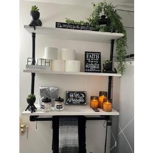ROGMARS Industrial Pipe Shelving Floating Shelves with Towel Rack,3 Tier 30 inch Retro White Rustic Bathroom Shelves Farmhouse Pipe Wall Shelves for Kitchen Storage,Living Room