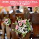 Zeyune 12 Bunches 12 in Mini Rose Artificial Flower Wedding Table Centerpieces Artificial Silk Roses Flower 120 Heads White and Pink Fake Bouquet for Bridal Shower Party Decoration