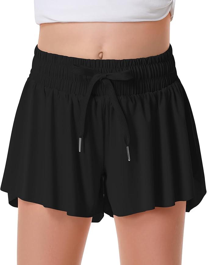 2Pack  Liberty Pro womens Flowy Shorts Butterfly Skirts With Pocket Shorts, Black,  S