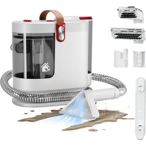 WURESE Portable Carpet Cleaner Machine, 15KPa Powerful Upholstery & Spot Cleaner for Pet Stains, Couches, Stairs & Car Seats – Handheld Deep Cleaner with Self‑Cleaning System & 2 Brushheads, Red