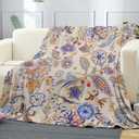 Boho Floral Throw Blanket, Bohemian Soft Cozy and Warm Couch Blankets Gift for Flower Lover, Decorative Blankets for Sofa Couch Bed, Gray Blue 5060 inches