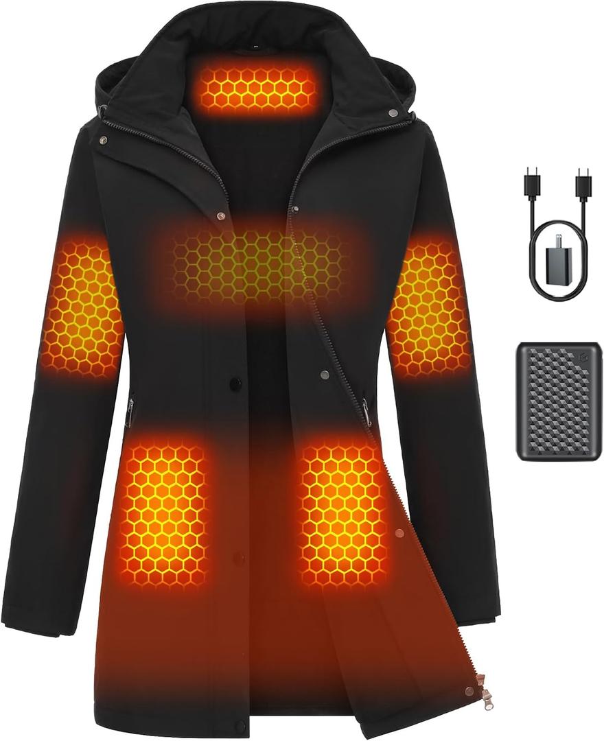 Graphene Women Heated Jacket 12V Fast Charge 18400mAh Large Capacity (Black, M)
