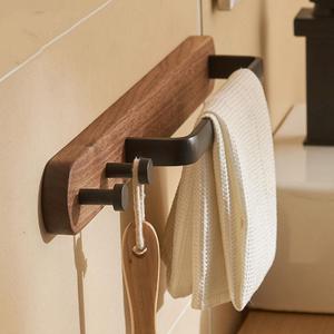 Rustic Burnt Wood Bathroom Towel Bar with Metal Rod, Wall Mounted Bath Towel Rack Bathroom Hook Row Hook 58cm 22.83