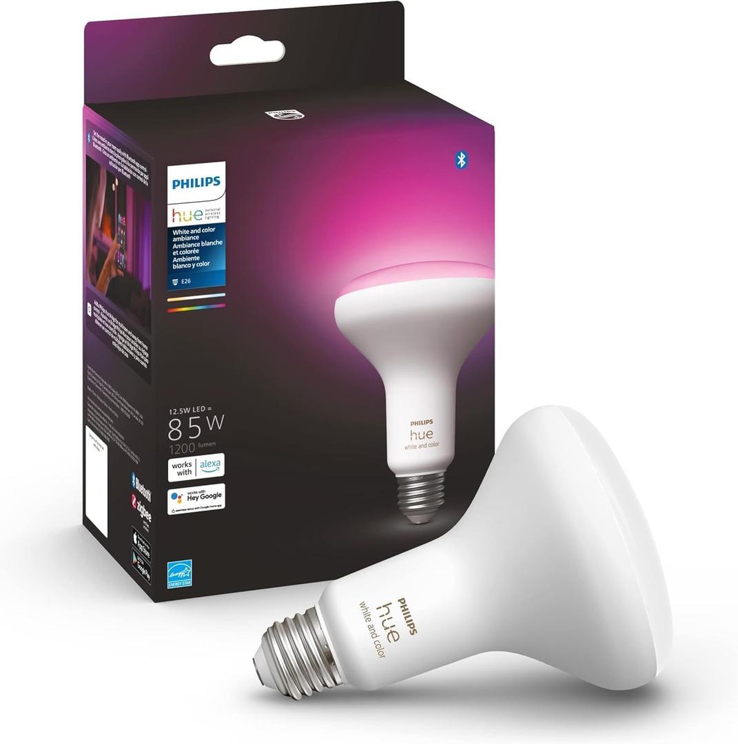Philips Hue Smart 85W BR30 LED Bulb- White and Color Ambiance Color-Changing Light- 1 Pack- 1200LM- E26 - Indoor - Control with Hue App- Works with Alexa, Google Assistant and Apple Homekit