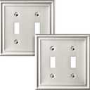 DEWENWILS Brushed Nickel Light Switch Cover, Double Light Switch Plates， Heavy Duty Matel Wallplates, 2-Pack