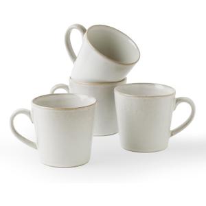 famiware Coffee Mug Set of 4, Annecy 14 oz Ceramic Reusable Cups Set with Handle, Microwavable and Dishwasherable Stoneware Drinkware Set for Tea, Milk, Water, Grey-white