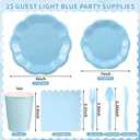 NatNarr 175 Pcs Light Blue Plates and Napkins Set, 25 Guest Blue Party Supplies Include Scalloped Plates Napkin Cup Forks Knives Disposable Plastic Cutlery for Wedding Boy Baby Shower Birthday
