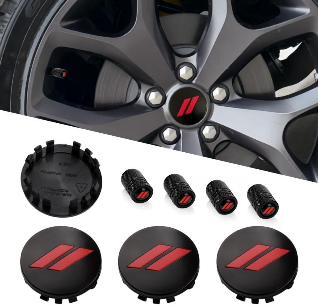 4PCS Wheel Center caps with Same Pattern tire Valve caps Cover Original Vehicle Replacement 2.5in/63mm Compatible with Challenger Charger Durango Accessories and More (Black Red)