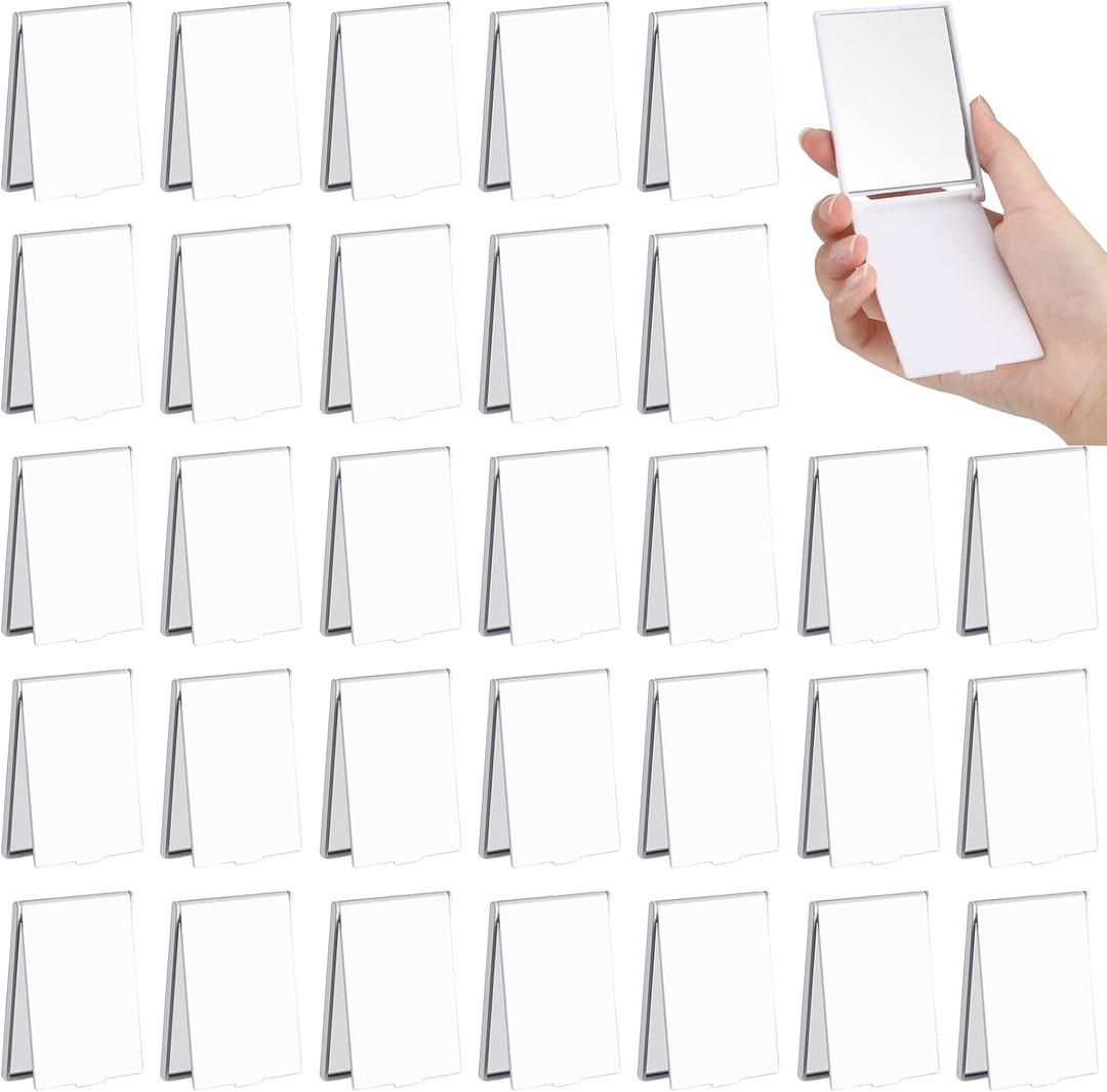 Queekay 32 Pcs Pocket Mirror Bulk Folding Compact Mini Mirror for Women Makeup Travel Cosmetic, 2 x 3 x 0.2 Inch(White)
