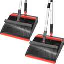 PHYEX 2-Pack Broom and Dustpan Combo Set, with 48" Adjustable Long Stainless Handles, Stand Up Dustpan with Self-Cleaning Teeth, Ideal for Home, Office, Kitchen, Indoor & Outdoor Use, Black