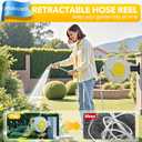 1/2" x 130 ft Retractable Garden Hose Reel, Heavy Duty Water Hose Reel | Any Length Lock, 180Swivel, Wall Mounted Water Hose with 8-Function Nozzle for Cleaning, Watering(Yellow)