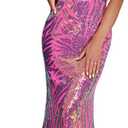 Giffniseti Women's One Shoulder Holographic Sequin Dresses Evening Gown Formal Prom Maxi Dress (Pink, Medium)