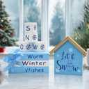 Winter Table Decor Wooden Block Sign, Let It Snow Decor Blue Winter Wonderland Centerpieces for Tables, Farmhouse Tiered Tray Decorations