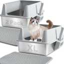 Stainless Steel Litter Box with Lid, XL Metal Litter Box 2 Pack, Extra Large Cat Litter Boxes for Big/Multiple Cats, Anti-Urine Leakage,No Smell, Non-Stick, Includes Scooper and Mat