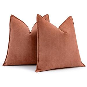 MIULEE Pack of 2 Burnt Orange Decorative Pillow Covers 20x20 Inch Soft Chenille Luxurious Couch Throw Pillows Farmhouse Cushion Covers with Elegant Design for Sofa Bedroom Living Room Home Decor