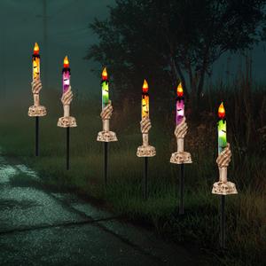 Hourleey Halloween Decorations, 10 Pack Skull Candle Lights with Stakes, Battery Operated Waterproof Pathway Decor with Timer for Indoor Outdoor Front Pathway Lawn Yard Garden (Orange, Purple, Green)