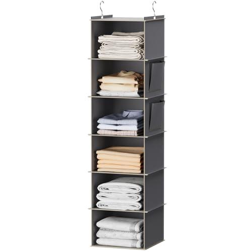 YOUDENOVA Hanging Closet Organizer and Storage, 6-Shelf Closet Hanging Storage Shelves, Grey