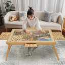 Puzzle Table 1500 Pieces Wooden Puzzle Board with Legs, 34.3x 26.5 Jigsaw Board with 4 Drawers and Cover, Foldable Leg Jigsaw Table for Adults Natural
